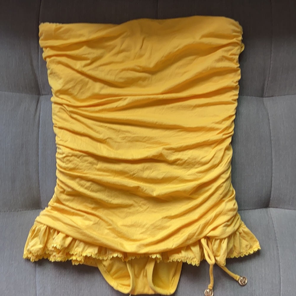 JUICY YELLOW ONE PIECE BANDEAU SKIRTED SWIM SUIT